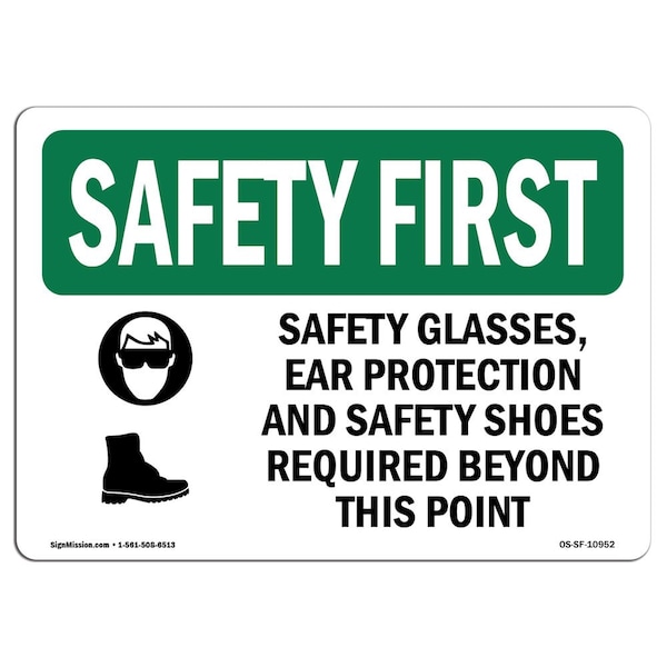 Signmission OSHA Sign, Glasses Ear Protection W/ Symbol, 7in X 5in Decal, 7" W, 5" H, Landscape OS-SF-D-57-L-10952 - main